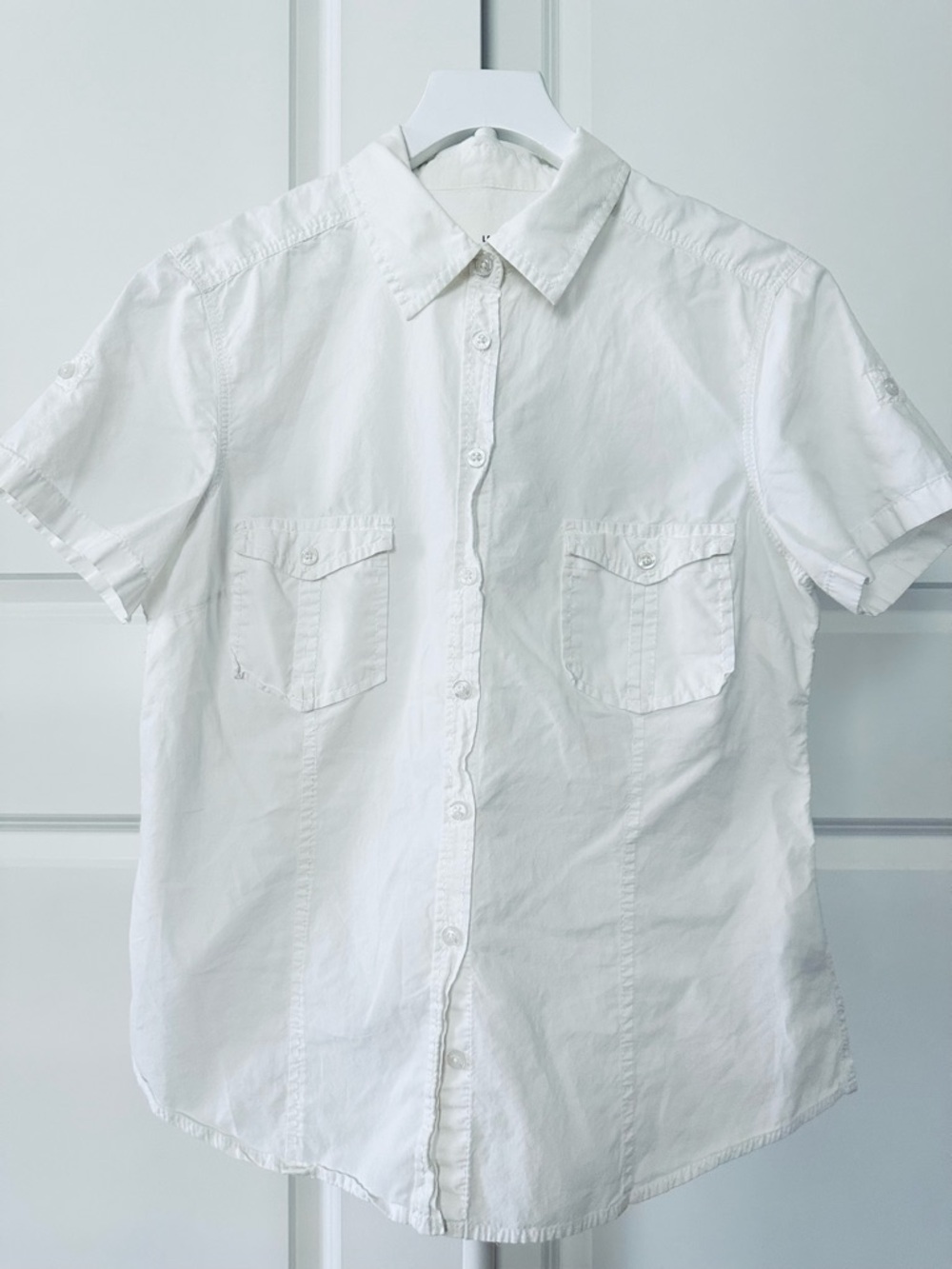 Women’s L.O.G.G. Short Sleeve Soft White Button-Down Shirt Size 14 Regular